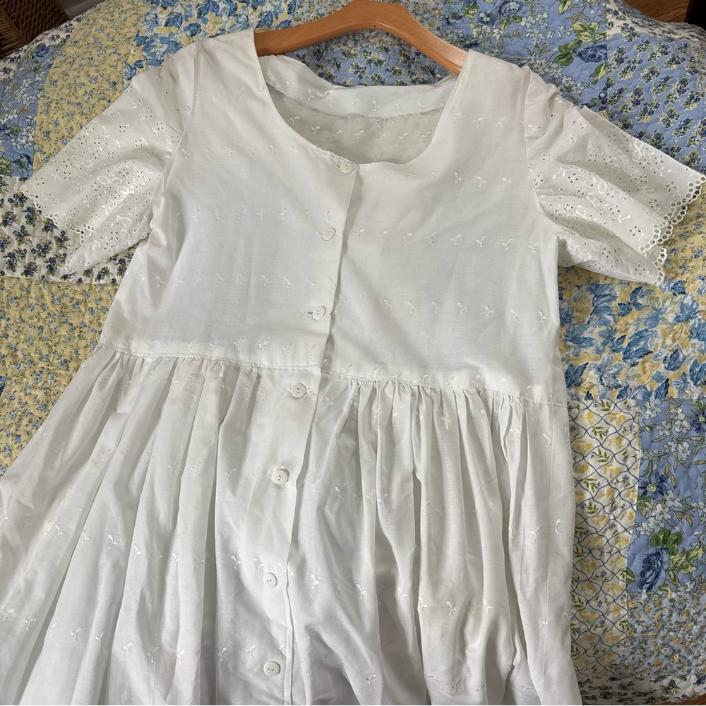 Vintage white handmade eyelet prairie dress